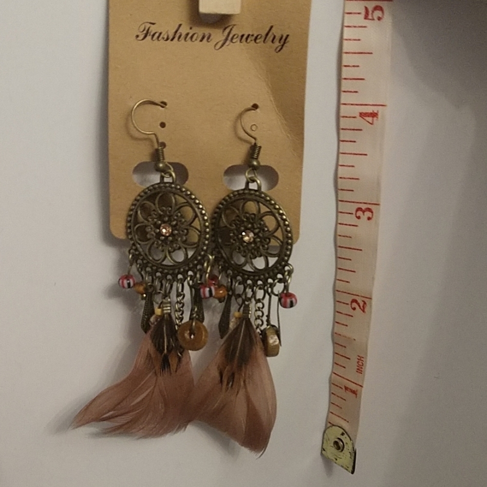 Unique Dreamcatcher Feather Boho Charm Earrings 4" Drop - Picture 6 of 9